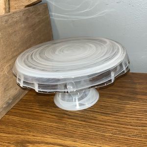 Vintage Murano Portmeirion White Swirl Marble Opal Glass Cake Stand Dessert